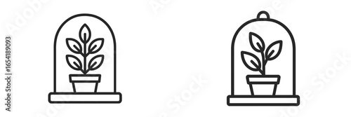 Stylish vector illustration of potted plants under glass domes