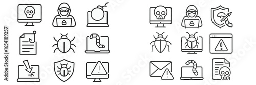 Cybersecurity threats and defenses illustrated in vector style