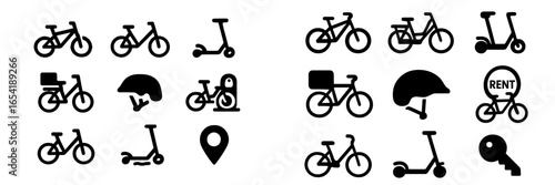 Vector illustration of various bicycle and scooter rental icons