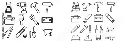 Variety of construction tools and equipment for home improvement tasks