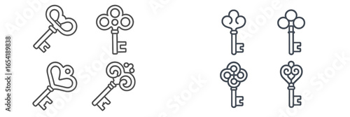 Decorative keys collection in a minimalist vector style