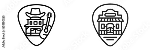 Design of guitar and building in vector style for country music event
