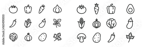 Creative vector illustration of various vegetables in a grid layout
