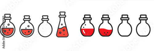 Colorful vector illustration of laboratory bottles filled with liquids