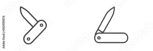 Detailed vector illustration of a folding knife in two positions