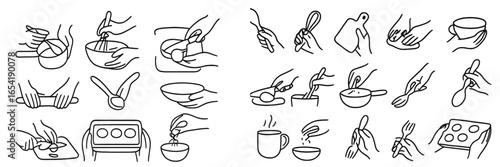 Cooking techniques illustrated with hand drawings for culinary art