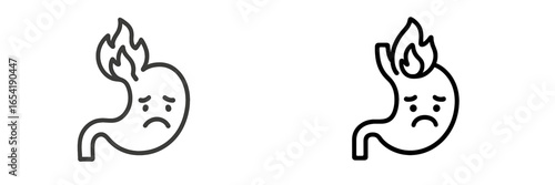 Illustration of unhappy stomachs with flames representing discomfort