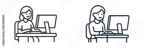 Busy professional working at a computer desk during the day