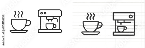 Coffee maker and cup vector illustration for kitchen use