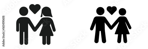 Couple holding hands with hearts above them in vector illustration