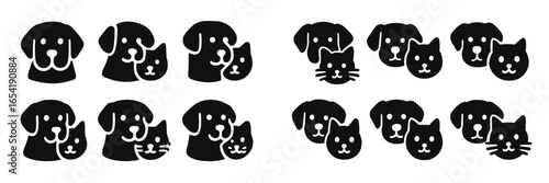 Dog and cat faces in black vector illustration for pet lovers