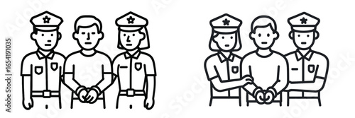 Police arresting suspect in vector illustration style