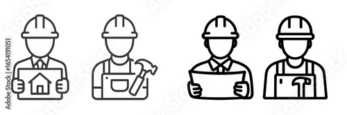 Construction workers collaborating on project planning and design