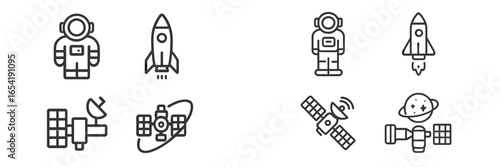 Vector illustration of astronauts and rockets in a space theme