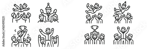 Celebrating victory and teamwork with joyful group illustrations