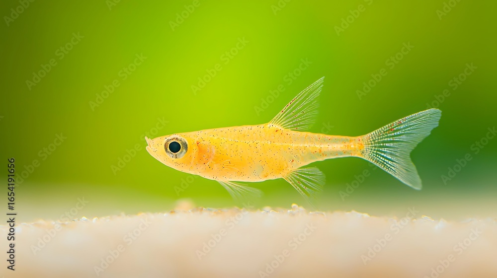 Fototapeta premium Bright yellow glofish tetra swimming in a freshwater aquarium