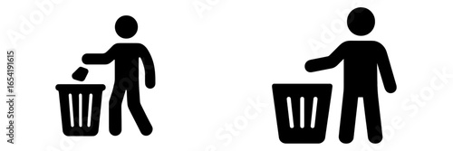 Vector illustration of a person disposing of waste in a trash bin