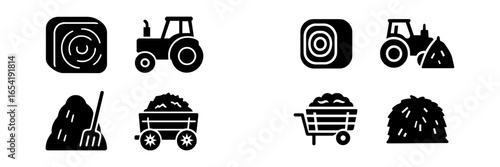 Vector illustration of farming equipment and hay bales for agriculture