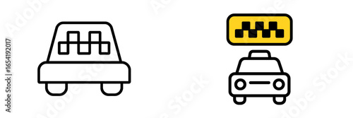 Vector illustration of a delivery truck and taxi in simple style