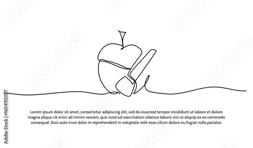 One line of apple peller. Abstract minimal continuous line.
