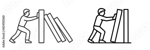 Person pushing leaning blocks in a vector illustration