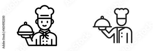Chef character holding a cloche in a vector illustration style