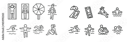 Summer activities at the beach with people enjoying the sun and water