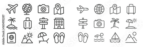 Travel icons vector illustration for itinerary planning and discovery