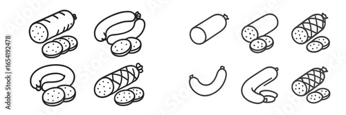 Vector illustration of various types of sausages and cured meats