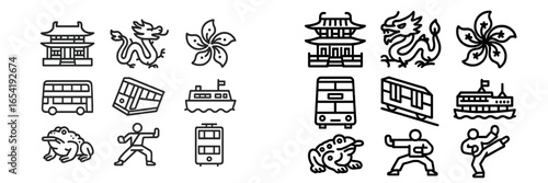 Vector illustration of Asian cultural symbols and transportation modes