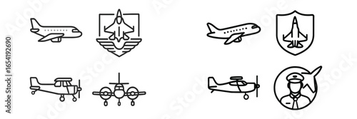 Vector illustration of various aircraft designs and pilot symbols