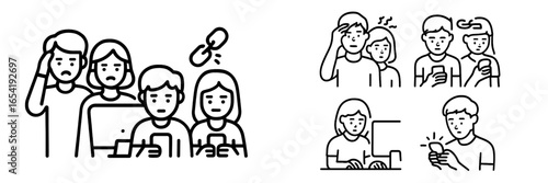 Groups of people experiencing anxiety and stress in modern life