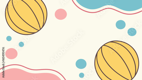 Bright and playful abstract vector background with colorful blobs and doodle shapes, yellow, pink, blue colors, flat cartoonish style, designed for business card, with space for text and logo
