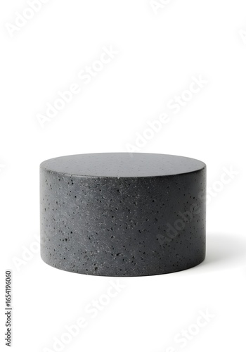 Dark grey basalt podium with fine natural pores, matte finish, photorealistic lighting, isolated on pure white background.
