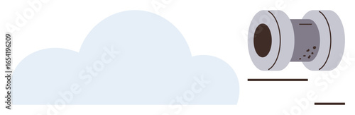 Cloud shape representing data storage linked with server hardware for secure data management. Ideal for technology, cloud computing, data security, server storage, digital backup, IT solutions