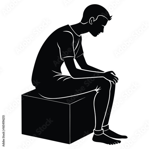 Person Sitting on Box Icon for Loneliness, Pondering, and Self-Reflection