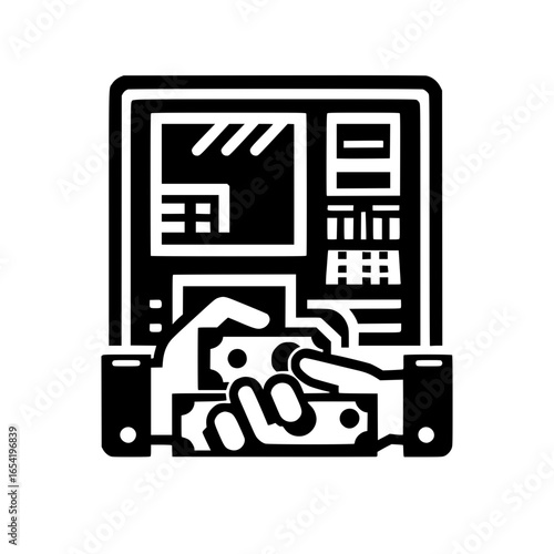 ATM machine black vector icon with transparent background 