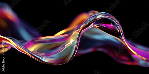 3D Abstract Fluid Shapes with Colorful Gradient on Dark Background: Futuristic Wallpaper, Tech Events, UI Design