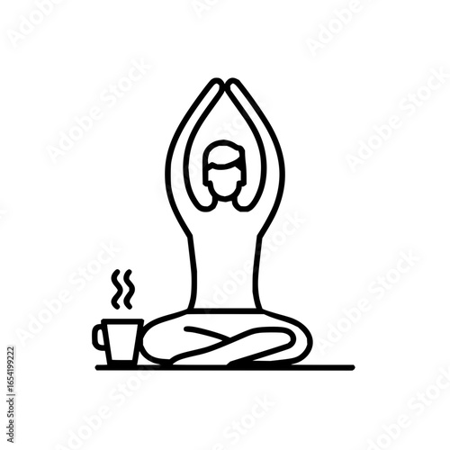 Yoga meditation pose with coffee cup mindfulness wellness relaxation exercise zen calm peaceful lifestyle