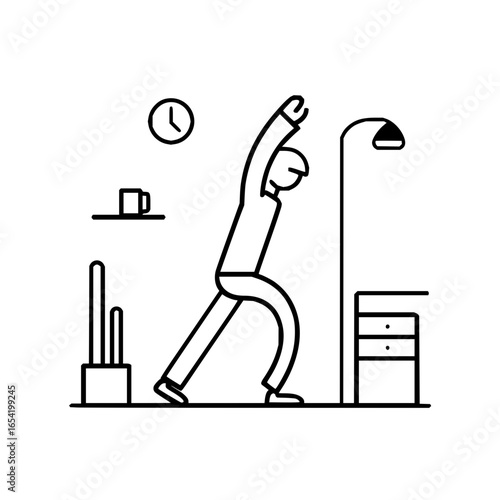 Man stretching exercise routine home office wellness lifestyle physical activity health fitness body care