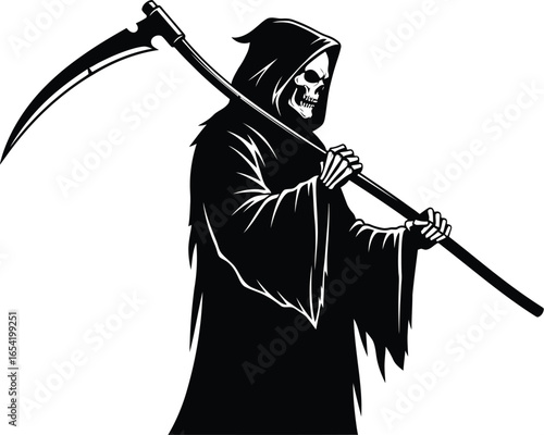 Grim Reaper with Scythe Symbolizing Death, Halloween, and Danger