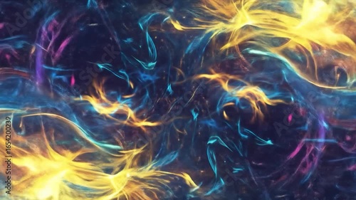 A vibrant display of swirling, luminous forms in a dynamic abstract design.