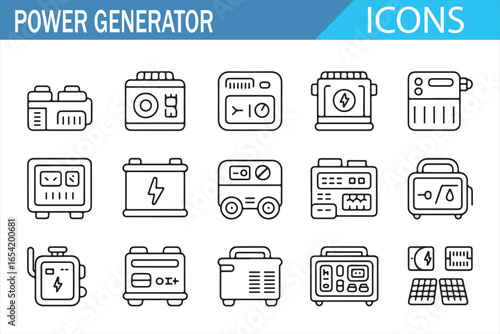 Icon Set for Power Generators, Batteries, and Energy Devices