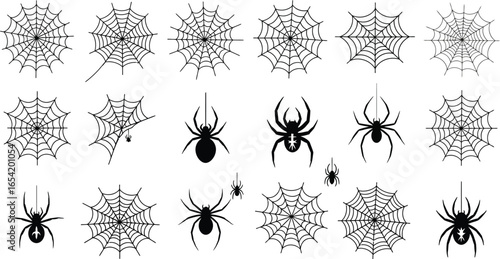 Spooky spiderwebs and spiders: Halloween-themed design elements and clip art