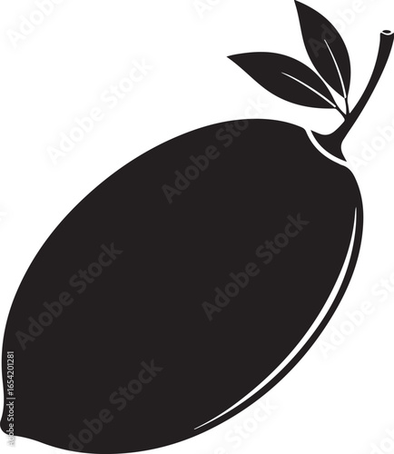 Black silhouette of miracle fruit, minimal style, white background, vector art
