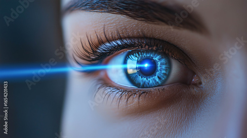 Woman eye with laser vision eye surgery for retinal problems.