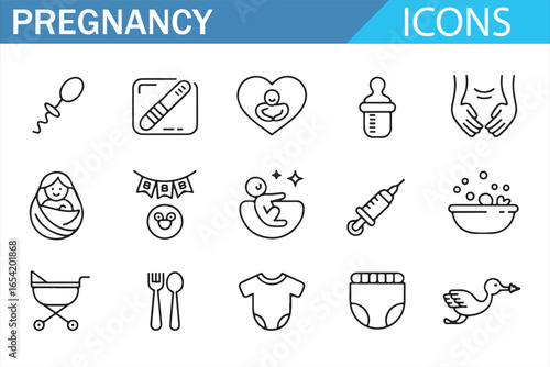 Family and Maternity Icon Set for Baby and Mother Care
