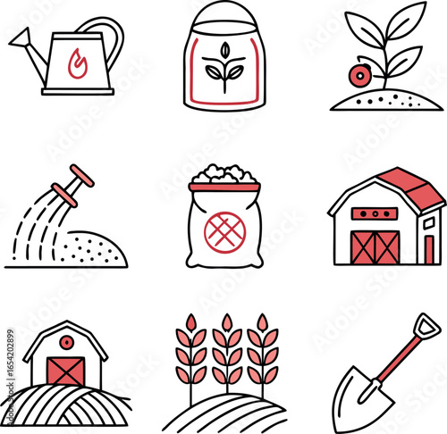 Vector art of set of farming and gardening icons