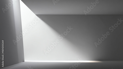 Wallpaper Mural Minimalist empty room with a narrow triangular beam of light streaming in from the ceiling, casting sharp shadows on the walls and floor in a monochromatic setting Torontodigital.ca