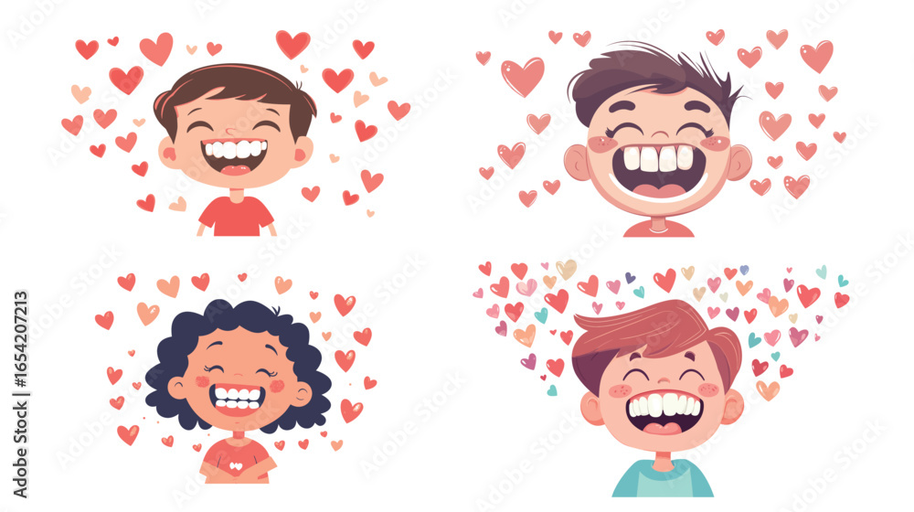Fototapeta premium Cartoon Child Showing Clean Teeth with Big Smile – Dental Care Illustration